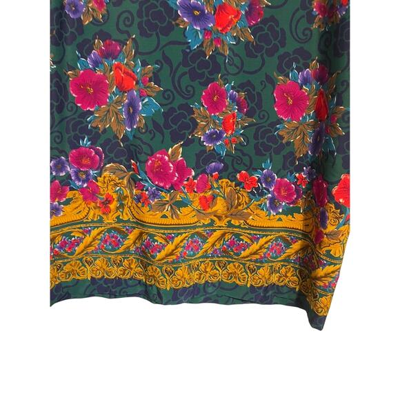 Susan Graver Border Bouquet Green Print Dress Lg 14/16 - Picture 4 of 8